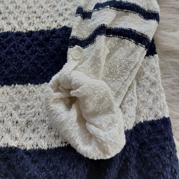 Ann Taylor Loft Women's 100% Cotton Navy Stripped Roll Up Sleeve Sweatshirt S - Picture 4 of 9